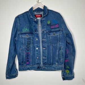 HAND PAINTED SKULL DENIM WRANGLER JACKET 100% COTTON DARK WASH JACKET SZ S